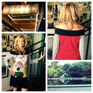 Bonnie's beautiful Daya dress is part of a perfect New York look for a Broadway show and a stroll in Central Park.